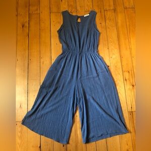 Blue Cotton Linen Textured Jumpsuit Size Small/Medium With Pockets